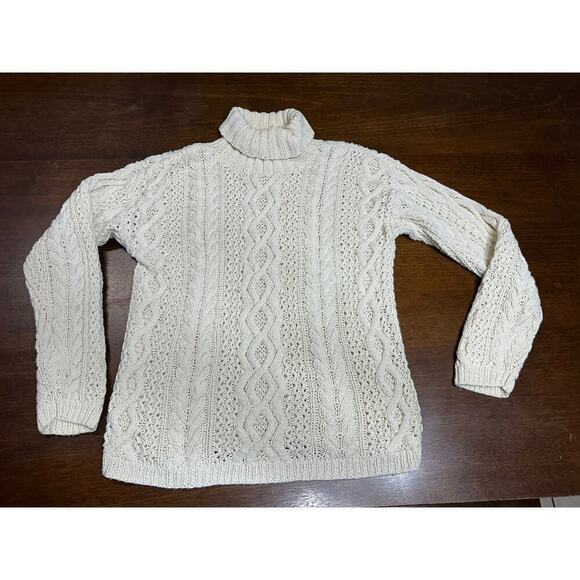 Yorkshire Knitting Company Sweaters - Yorkshire Knitting Co Cable Knit Fisherman Sweater Cream Women M Turtle Neck
